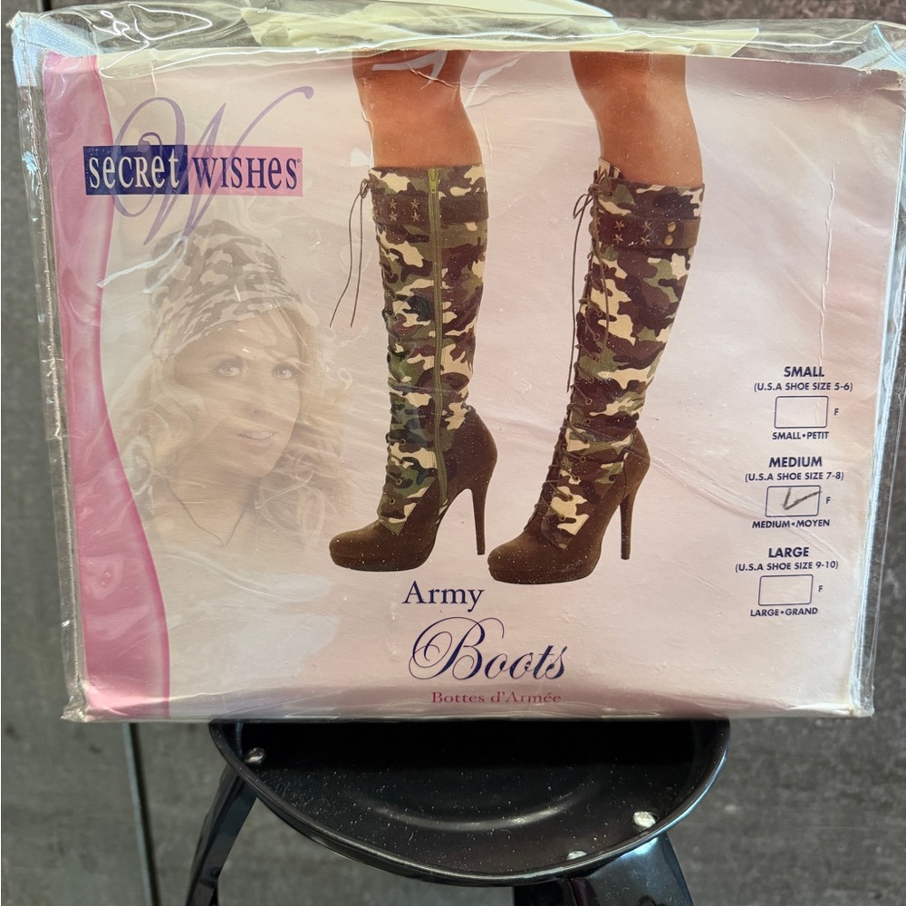 Secret Wishes Camo Knee-High Stiletto Boots - Green Camo